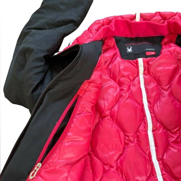 Spyder Duck Down Winter Jacket Black Shell Pink Interior Womens Size 10 Medium - Picture 8 of 16